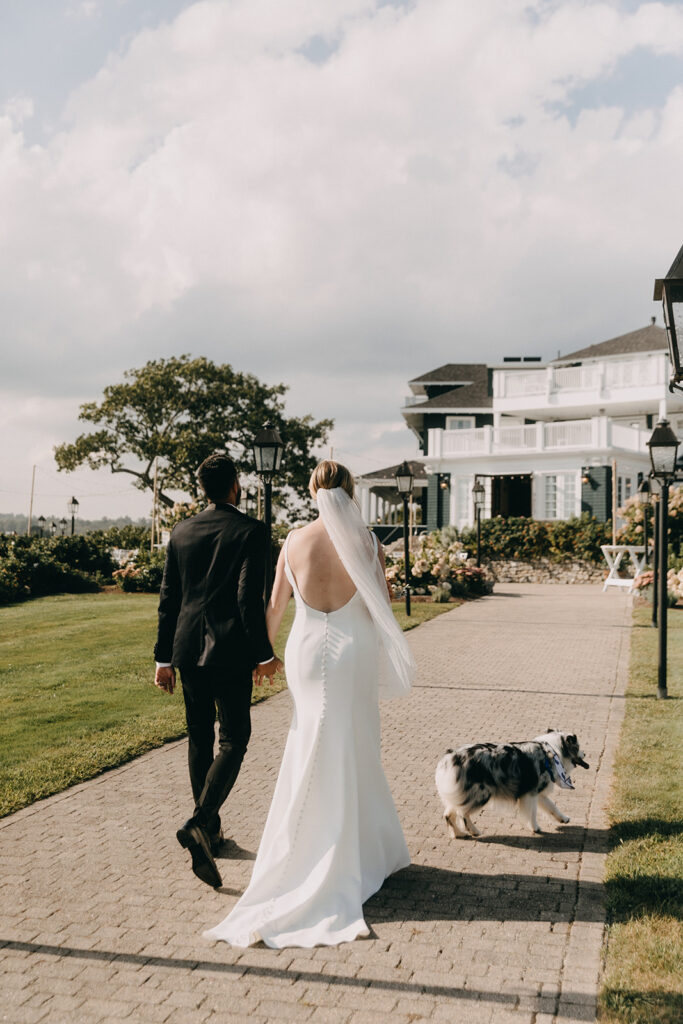 Bride and groom with dog